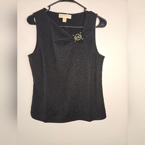 MICHAEL KORS Black Textured Sleeveless Top MK Logo Accent Size M NWT‎